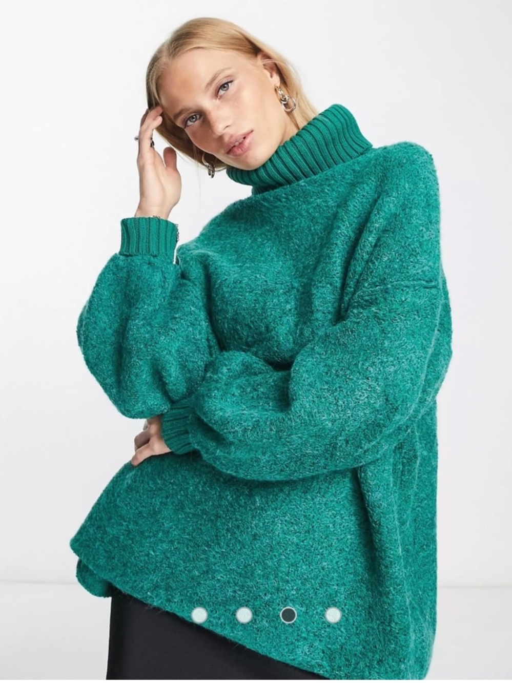 Free People Milo Chunky Teal Turtleneck Sweater green